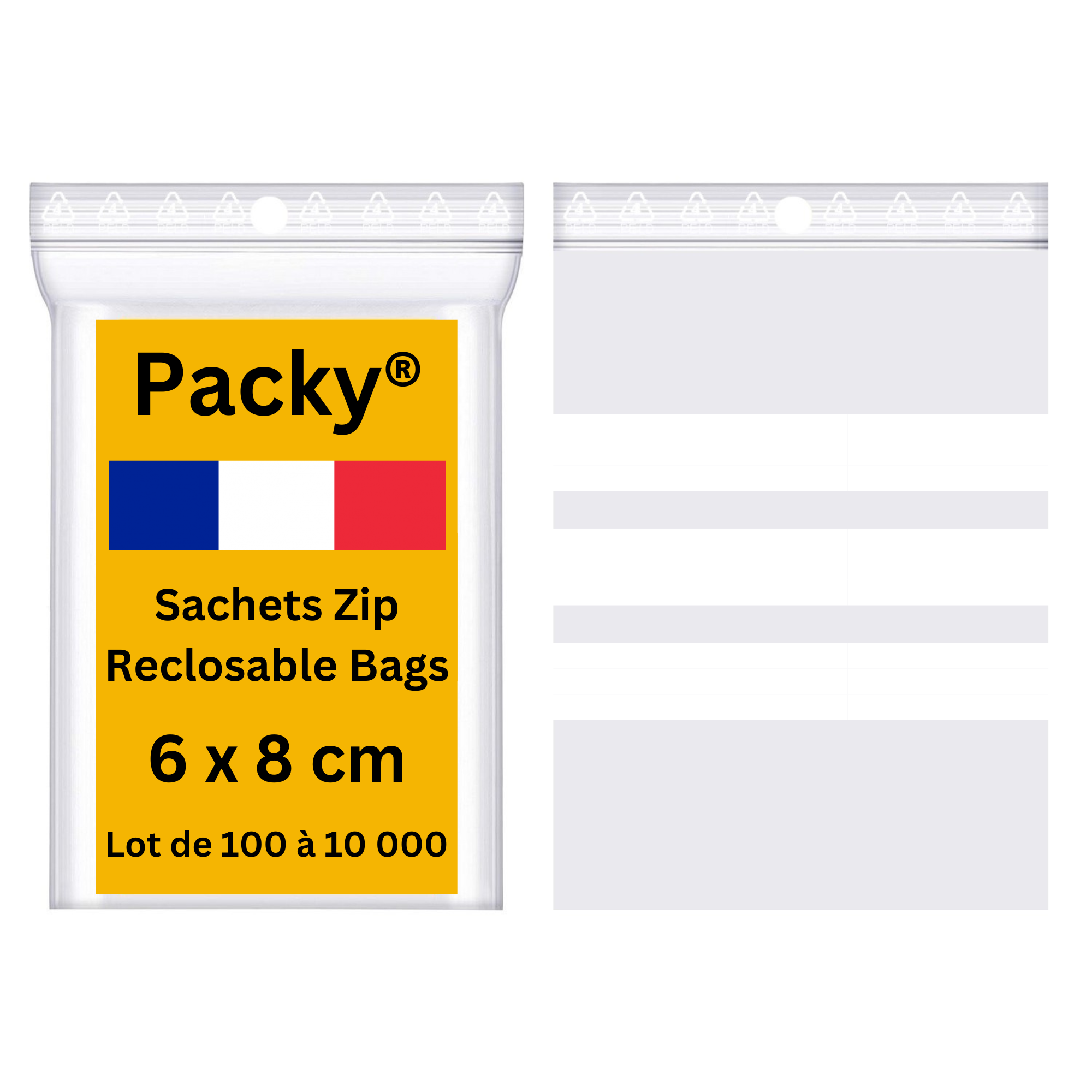 Sachets Zip 3 bandes Plastique Qualité Alimentaire Dimensions en